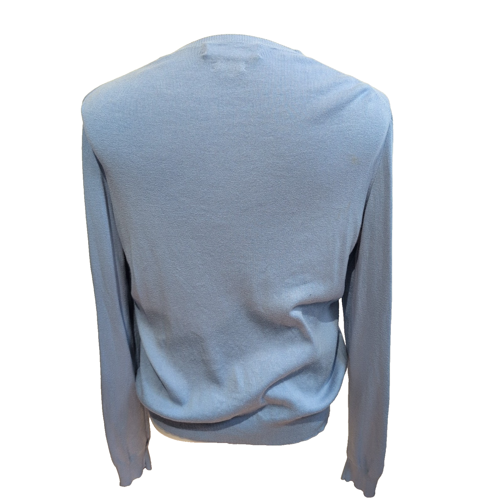 Pull fin col V Polo Ralph Lauren bleu clair Logo jaune 100% Pima coton Taille M