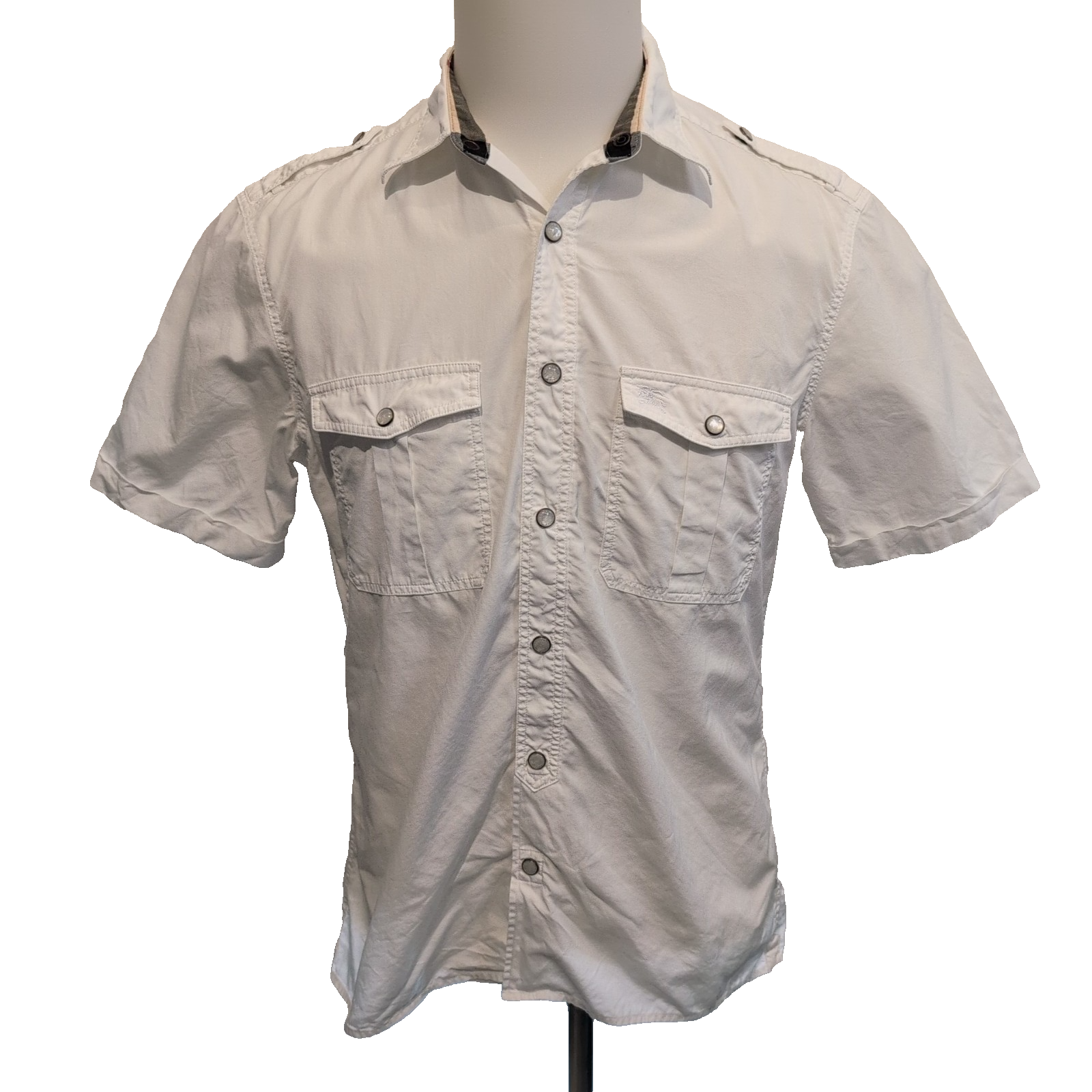 Chemise Burberry Brit M Blanche Manches Courtes Logo Brodé Vintage Coton