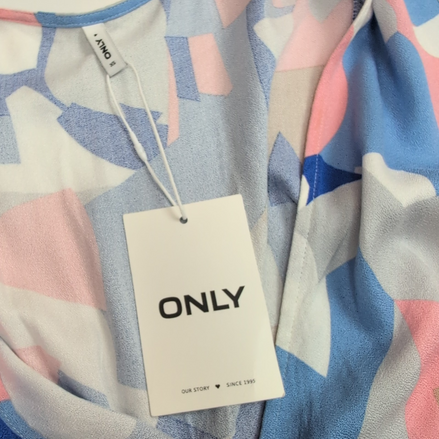 Robe Only XS Longue Bleue Motif Abstrait Ceinture Neuve Étiquette