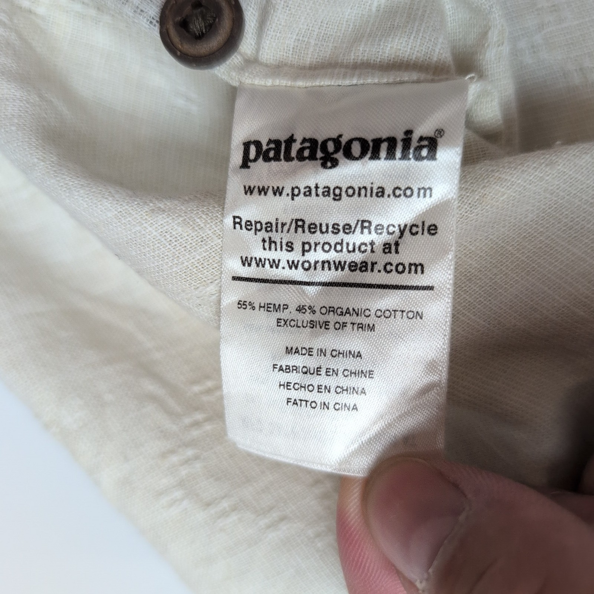 Chemise Patagonia L Chanvre Coton Beige Motifs Gaufrée Manches courtes 2 Poches