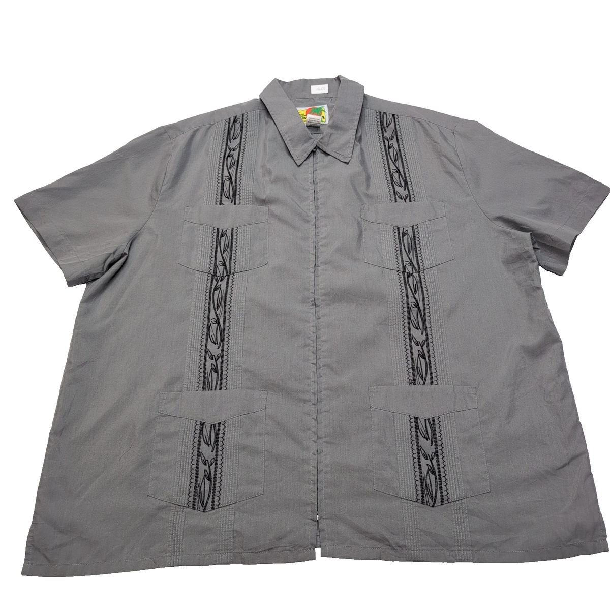 Chemise Guayabera Haband Cuba Panama Grise Brodée XL Manches Courtes