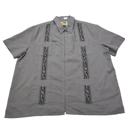 Chemise Guayabera Haband Cuba Panama Grise Brodée XL Manches Courtes