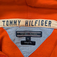 Sweat à Capuche TOMMY HILFIGER Homme XL Orange Vintage Fit Logo Brodé Rare