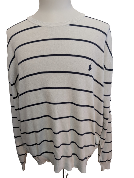 Pull Polo Ralph Lauren Blanc à Rayures Noires - 100% Coton Pima XXL