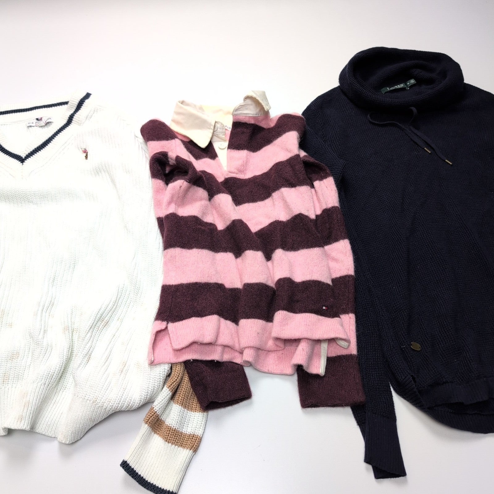 LOT 11 PULLS FEMME - 9x RALPH LAUREN - TOMMY - US POLO - À RÉPARER