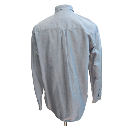 Chemise BURBERRY L Bleu Oxford Logo Rouge 100% Coton Manches Longues