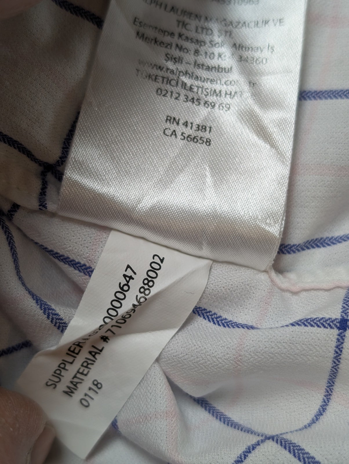 Chemise Ralph Lauren blanche à carreaux bleue logo bleu marine coton taille L bd