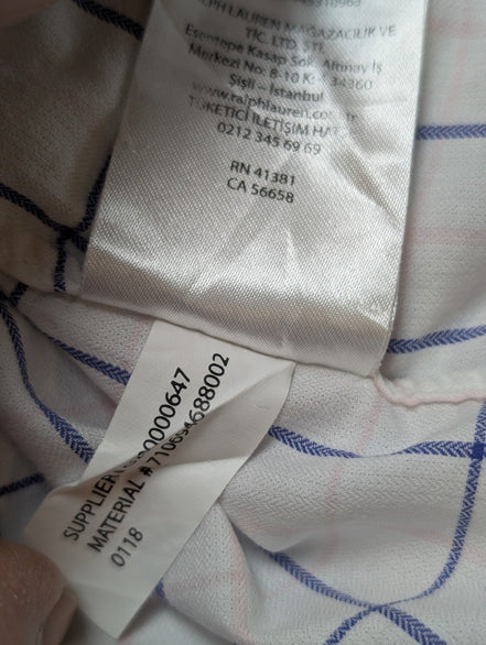 Chemise Ralph Lauren blanche à carreaux bleue logo bleu marine coton taille L bd