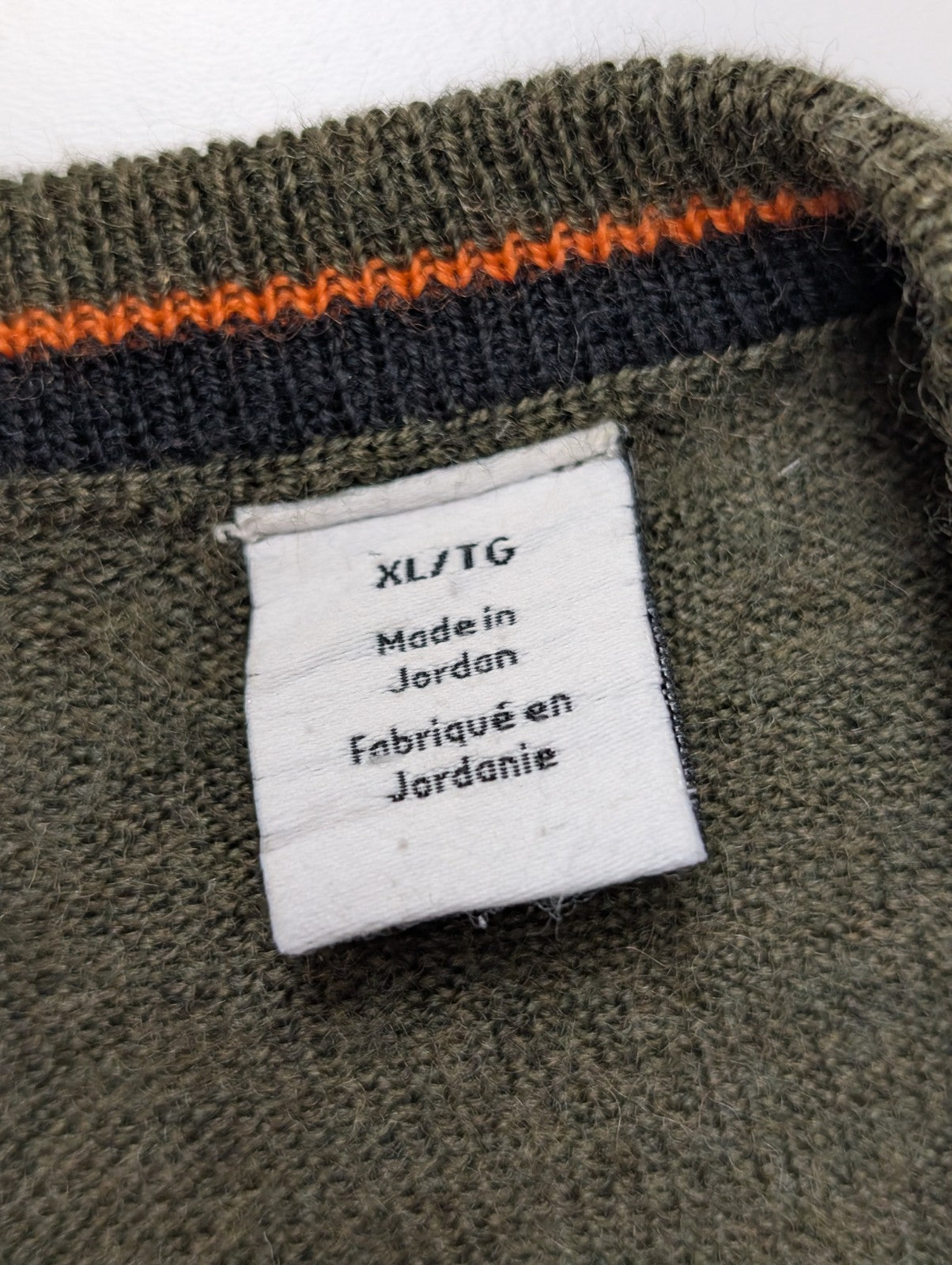 Pull CALVIN KLEIN Col V 100% Laine Mérinos Extra Fine Kaki Homme XL/XXL
