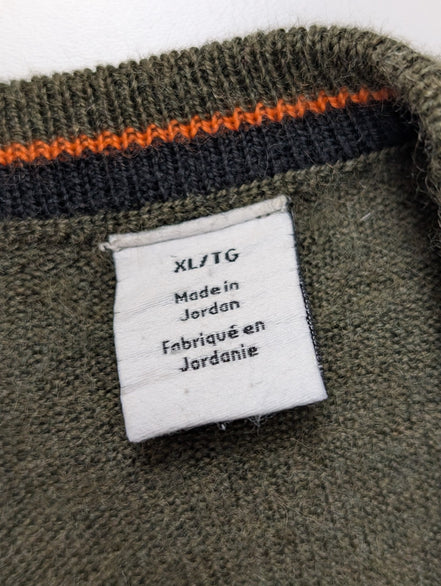 Pull CALVIN KLEIN Col V 100% Laine Mérinos Extra Fine Kaki Homme XL/XXL