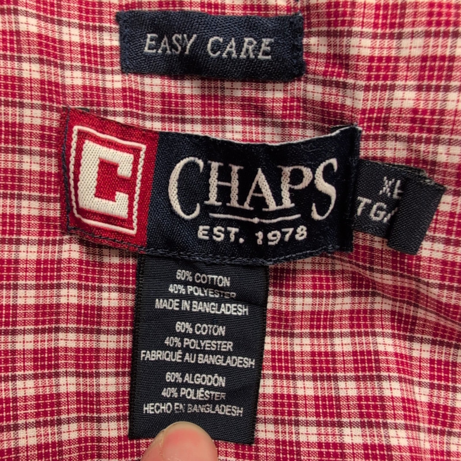 Chemise CHAPS rouge bordeaux à carreaux manches courtes taille XL 1 poche homme