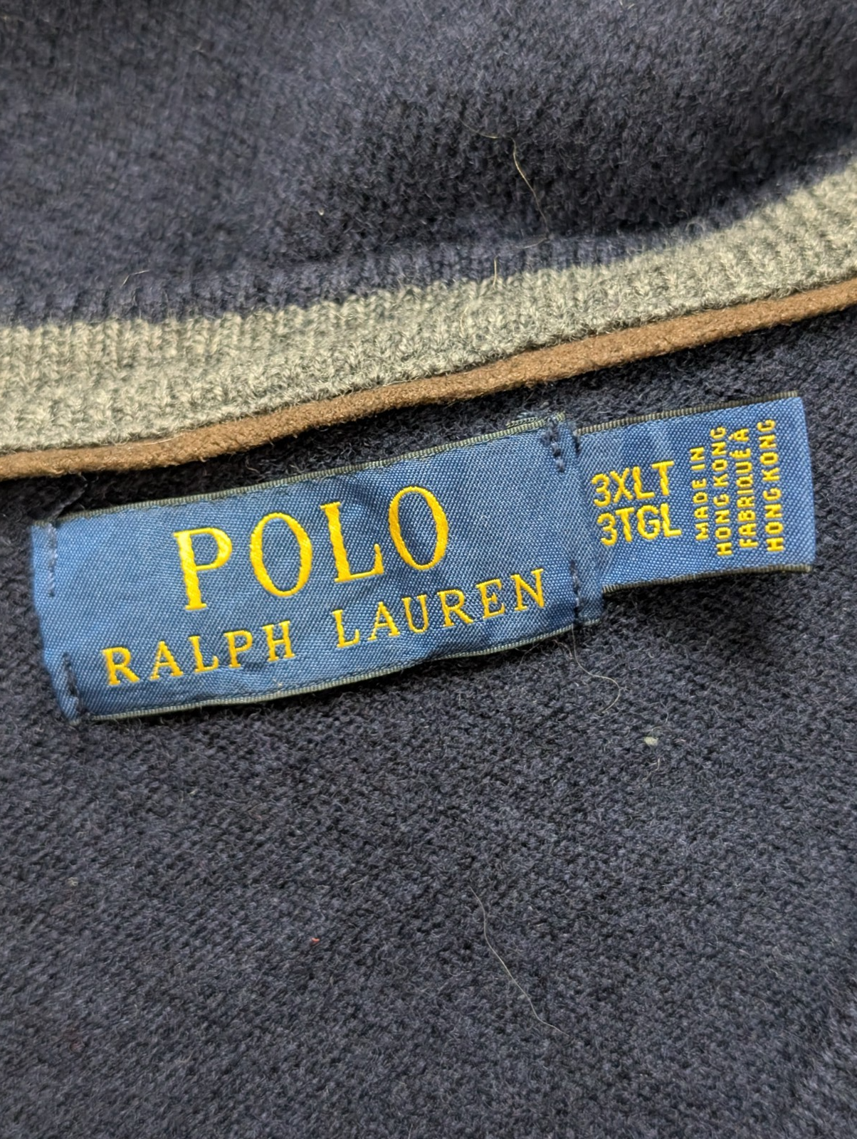 Pull Polo Ralph Lauren 100% Laine Mérinos Bleu Marine Col V - Taille 3XL