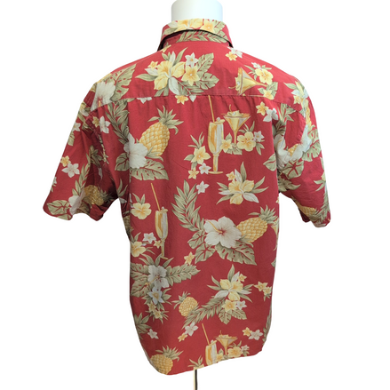 Chemise Hawaïenne Campia Moda L Ananas Cocktails Rouge 100% Coton Corée
