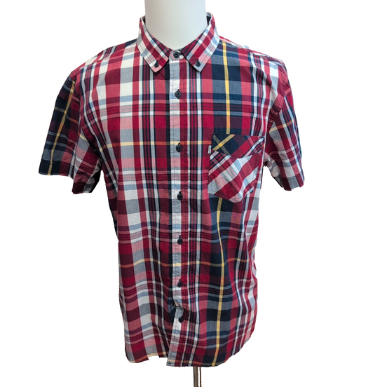 Chemise LEVI'S Homme L Rouge et Bleue à Carreaux Jaunes Manches Courtes