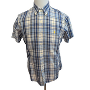 Chemise Ralph Lauren Custom Fit Homme M Bleu Carreaux Lin Coton Manches Courtes