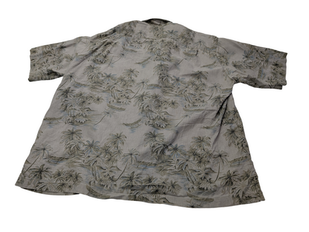 Chemise hawaïenne lin et coton Van Heusen palmiers manches courtes XL #716h