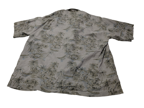Chemise hawaïenne lin et coton Van Heusen palmiers manches courtes XL #716h
