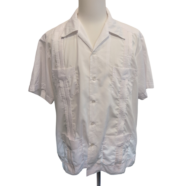 Chemise Hawaïenne Guayabera Ramon 44 XL Blanche 4 Poches Made in Mexico