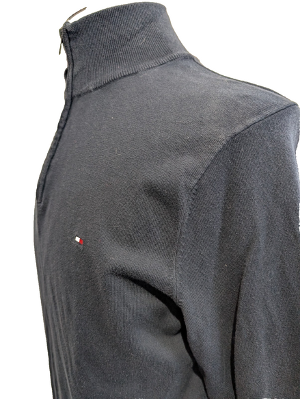 Pull Tommy Hilfiger Homme M Bleu Marine Col Zippé Compact Cotton 100% Coton