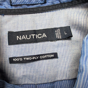 Chemise Nautica L Bleu Rayures 100s Two Ply Coton Logo Poche manches longues