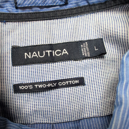 Chemise Nautica L Bleu Rayures 100s Two Ply Coton Logo Poche manches longues