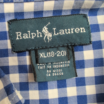 Chemise Ralph Lauren Garçon Junior XL 18/20 Carreaux Bleu Logo Rose