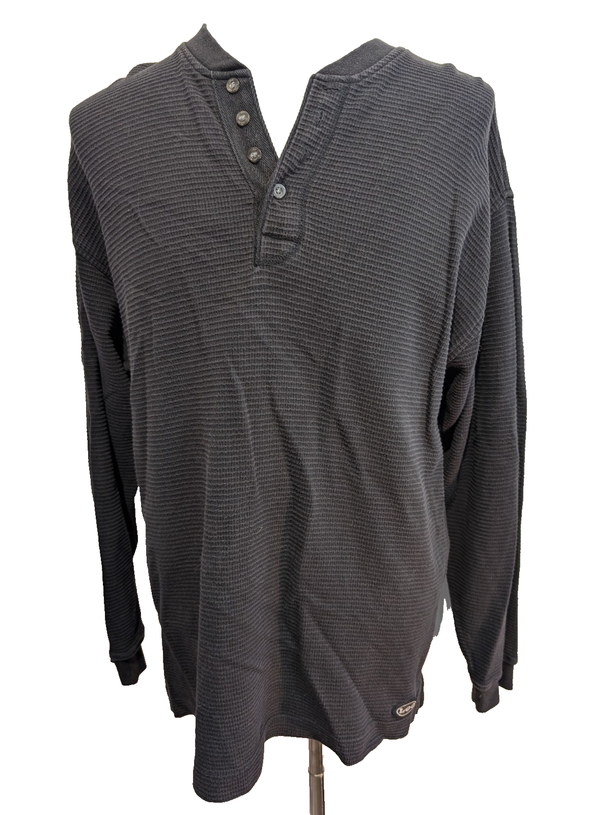 Sweat LEE Noir Vintage Col Boutonné Maille Gaufrée Nid Abeille Coton Taille L