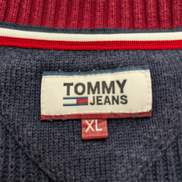 Pull Tommy Hilfiger Vintage Bleu Marine Col V Maille Côtelée - Taille XL