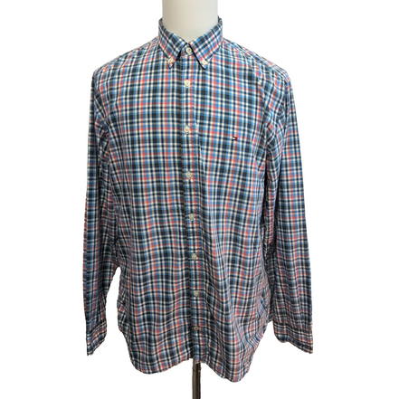 Chemise Tommy Hilfiger Carreaux Bleu Blanc Rouge Manches Longues - Taille XL