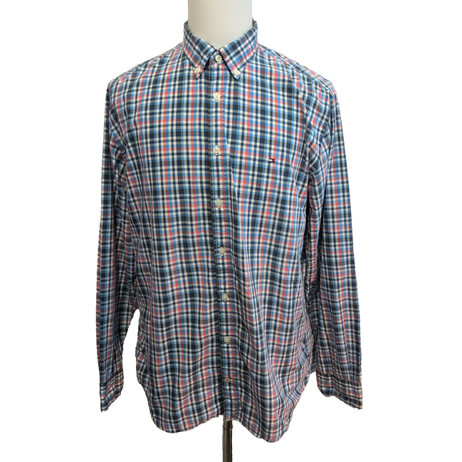 Chemise Tommy Hilfiger Carreaux Bleu Blanc Rouge Manches Longues - Taille XL