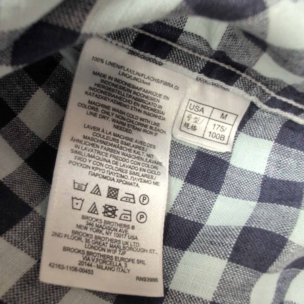Chemise Brooks Brothers Milano Fit M Bleu Marine Carreaux 100% Lin