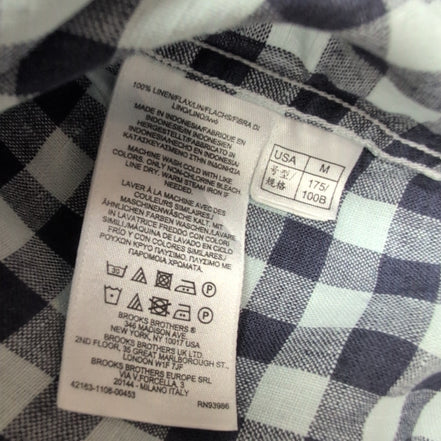 Chemise Brooks Brothers Milano Fit M Bleu Marine Carreaux 100% Lin