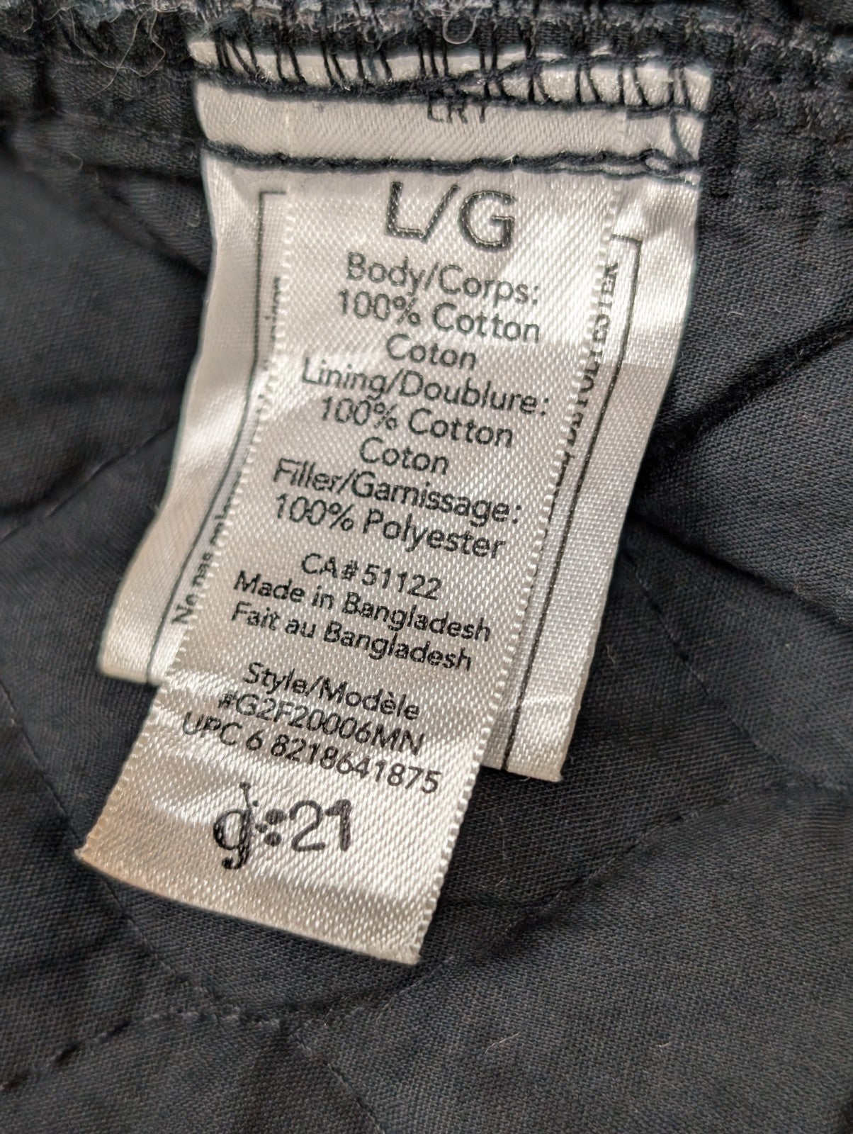 G:21 Surchemise Matelassée Flanelle Homme T.L Veste Carreau Workwear |241S