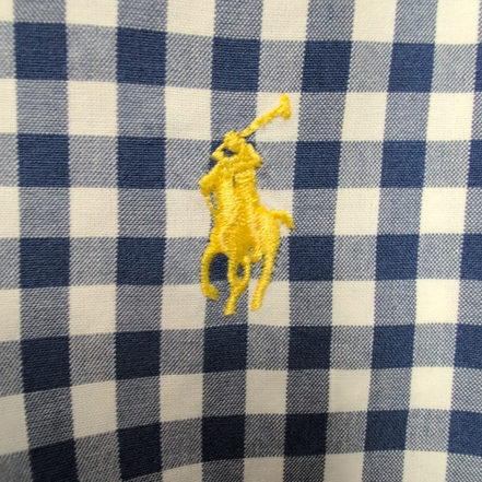 Chemise Ralph Lauren Custom Fit XL Vichy Bleu Blanc Logo Jaune