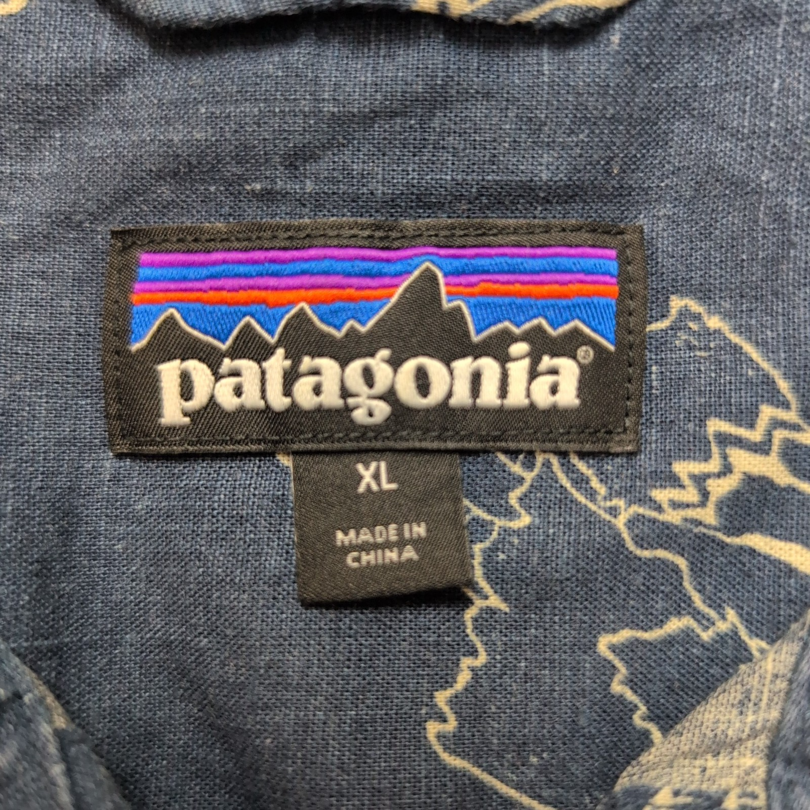 Chemise Patagonia XL Bleu Marine Motif Western Manches Courtes Chanvre Coton