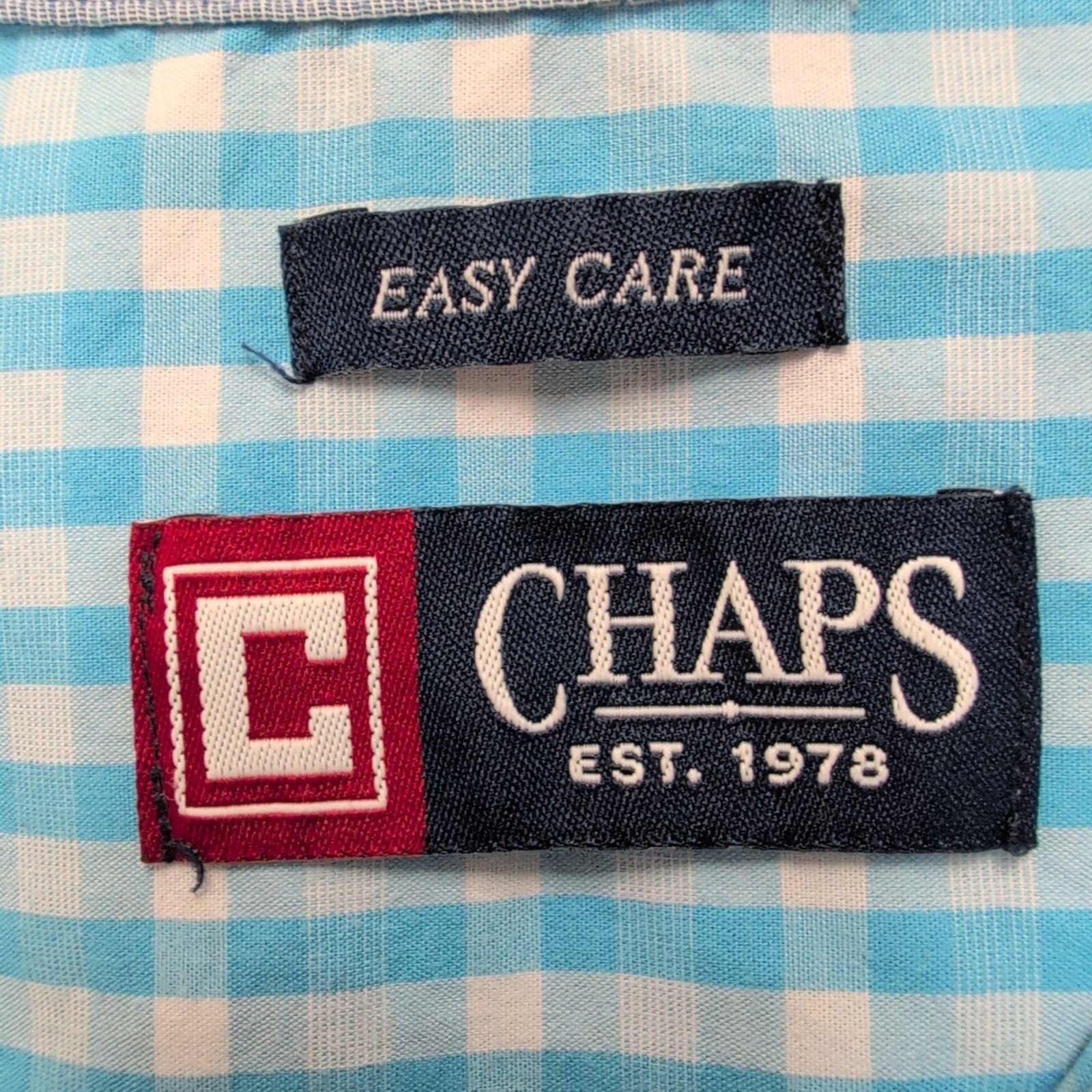 Chemise Chaps Bleu Ciel Petits Carreaux Taille XL TG Manches courtes