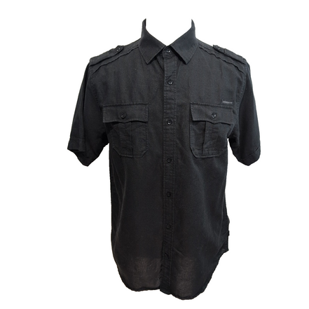Chemise Sean John M Noire Lin Coton 2 Poches Manches Courtes
