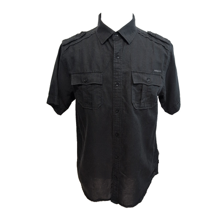Chemise Sean John M Noire Lin Coton 2 Poches Manches Courtes