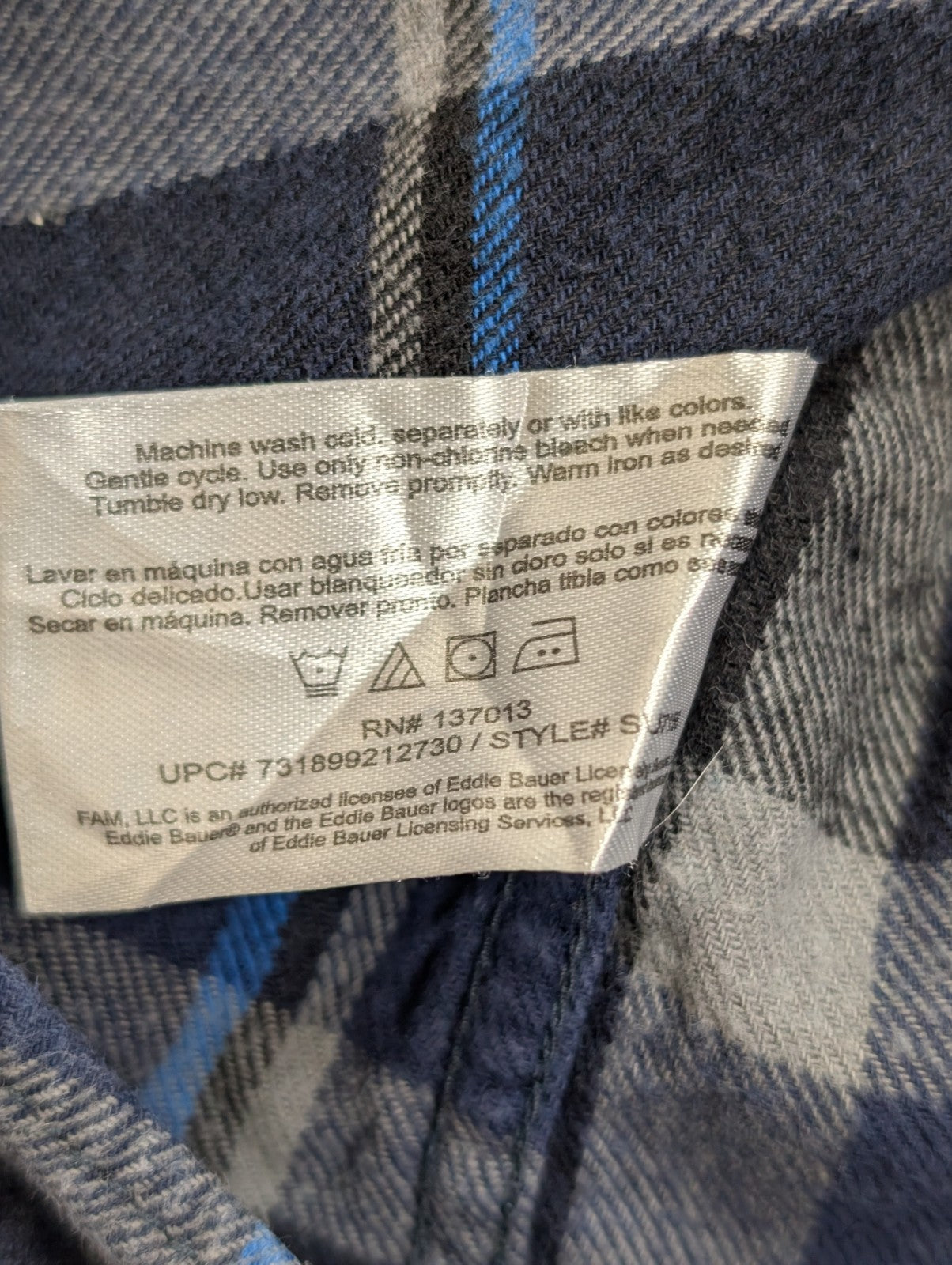 Chemise Flanelle Eddie Bauer L Bleu Gris Carreaux Bûcheron |287S