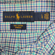 Chemise Ralph Lauren Custom Stretch L Bleu Turquoise Carreaux Logo Bleu