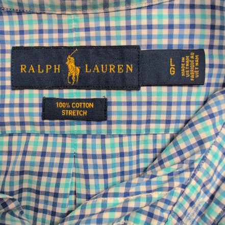 Chemise Ralph Lauren Custom Stretch L Bleu Turquoise Carreaux Logo Bleu