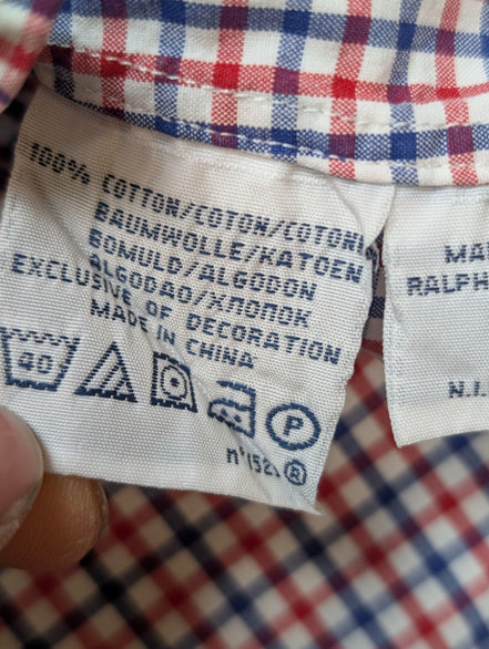 Chemise Polo Ralph Lauren Shirt M Custom Fit Vichy Bleu Rouge Blanc Button Down