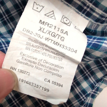 Chemise Wrangler Riata Manches Longues à Carreaux Bleus avec Poche Taille XL TG