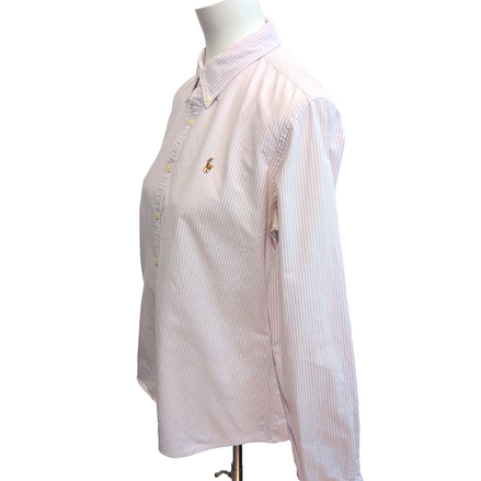 Chemise Ralph Lauren Femme M/L Slim Fit Rose Rayures Oxford 100% Coton