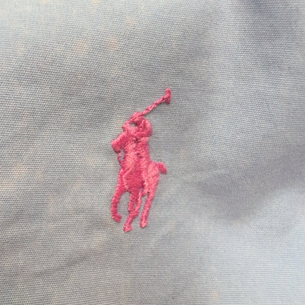 Chemise Ralph Lauren Slim Fit S Bleu Clair Logo Rose Coton Manches Longues
