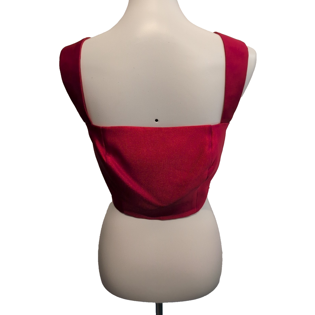 Haut Toi & Moi Femme M Rouge Satiné Crop Top Bretelles Zip Doré Neuf