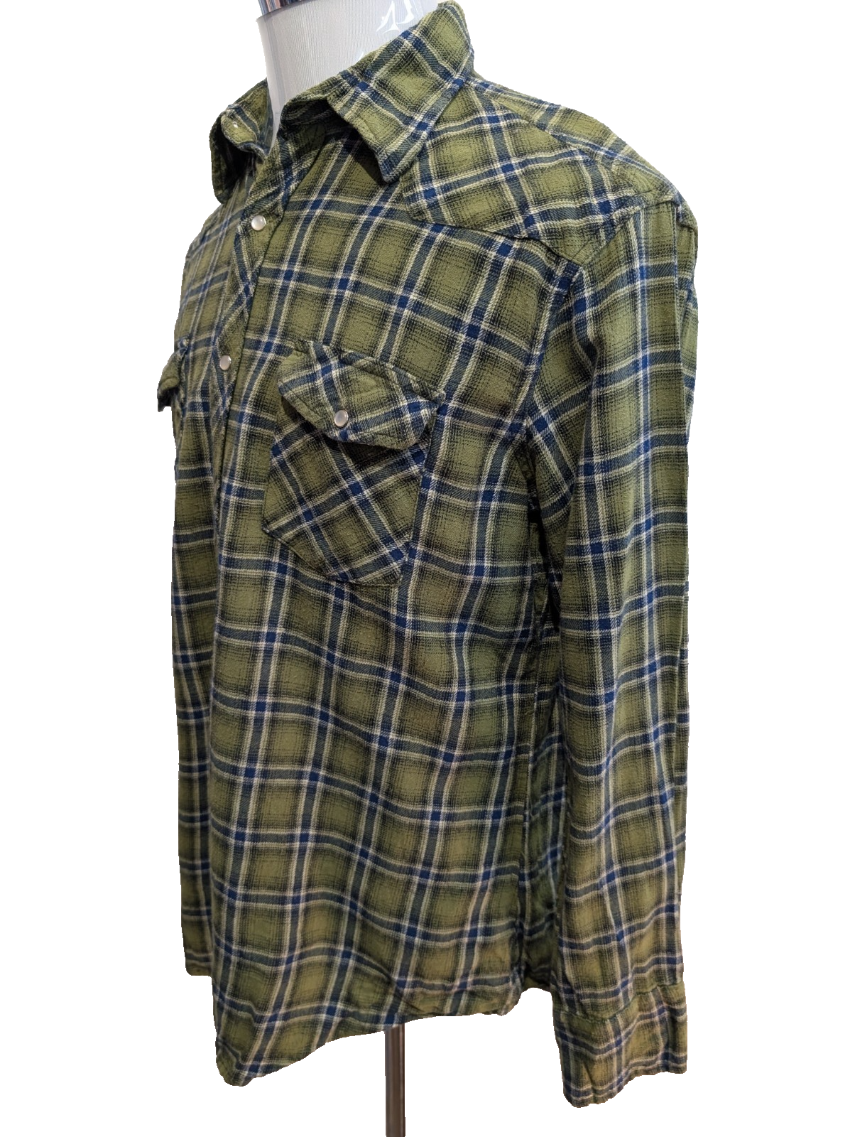 Wrangler L Chemise Western Flanelle Verte Carreaux Boutons-pression