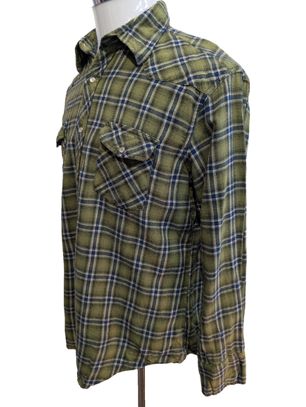 Wrangler L Chemise Western Flanelle Verte Carreaux Boutons-pression