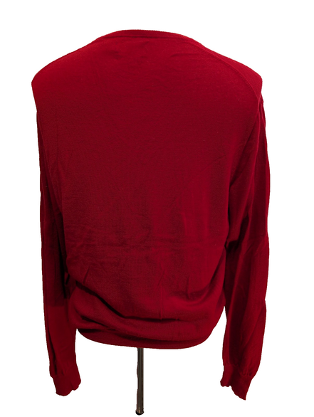 Pull POLO RALPH LAUREN Rouge Col V 100% Laine MERINOS Doux Taille L Homme Luxe