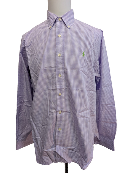 Chemise Ralph Lauren Homme M Violet Carreaux Gingham Manches Longues Custom Fit